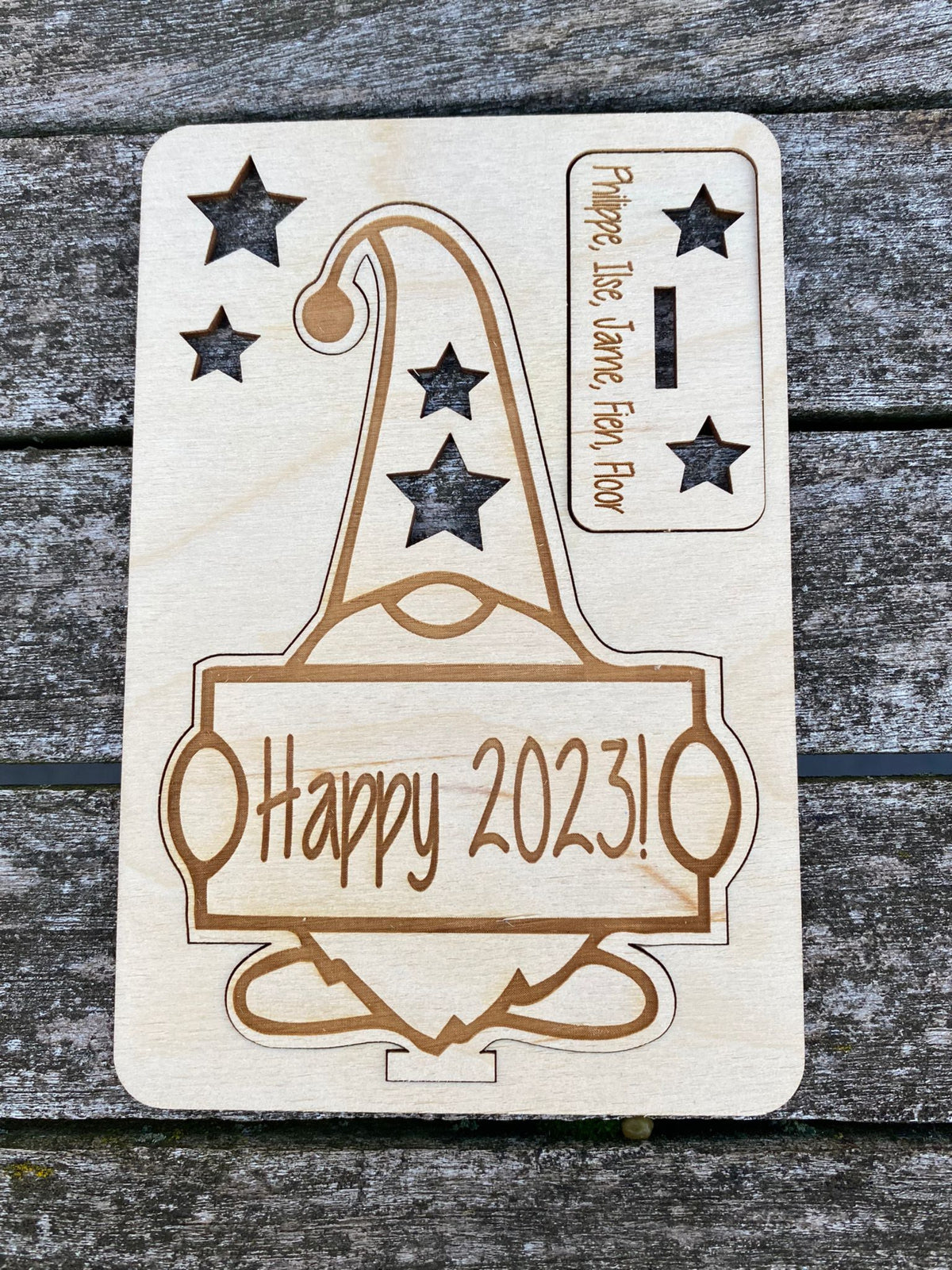 gepersonaliseerde houten kerstkaarten front view