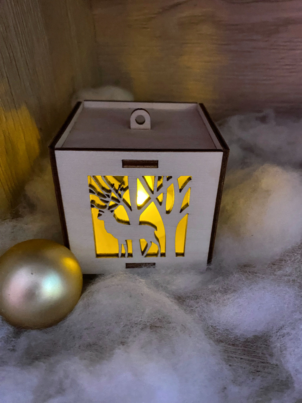 houten kubus kerstbal met verlichting lifestyle