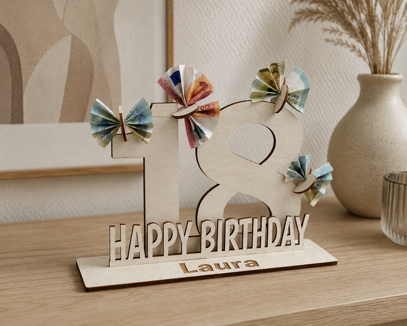 Verjaardagsgeschenk met leeftijd en naam