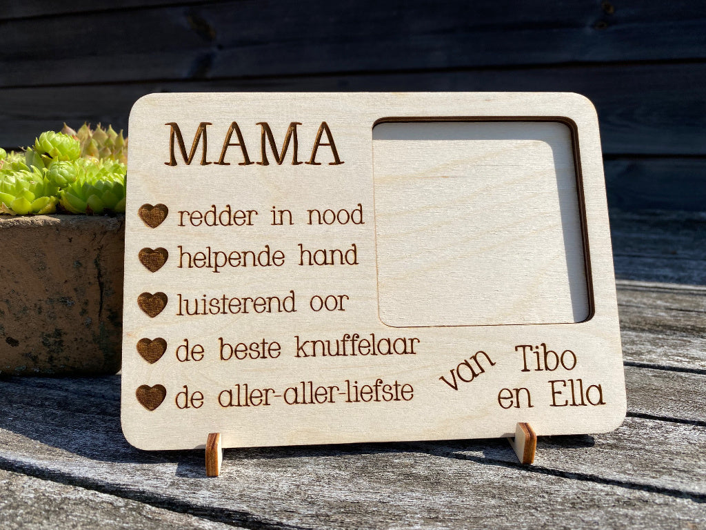 Houten gegraveerde fotokader mamamoederdag lifestyle