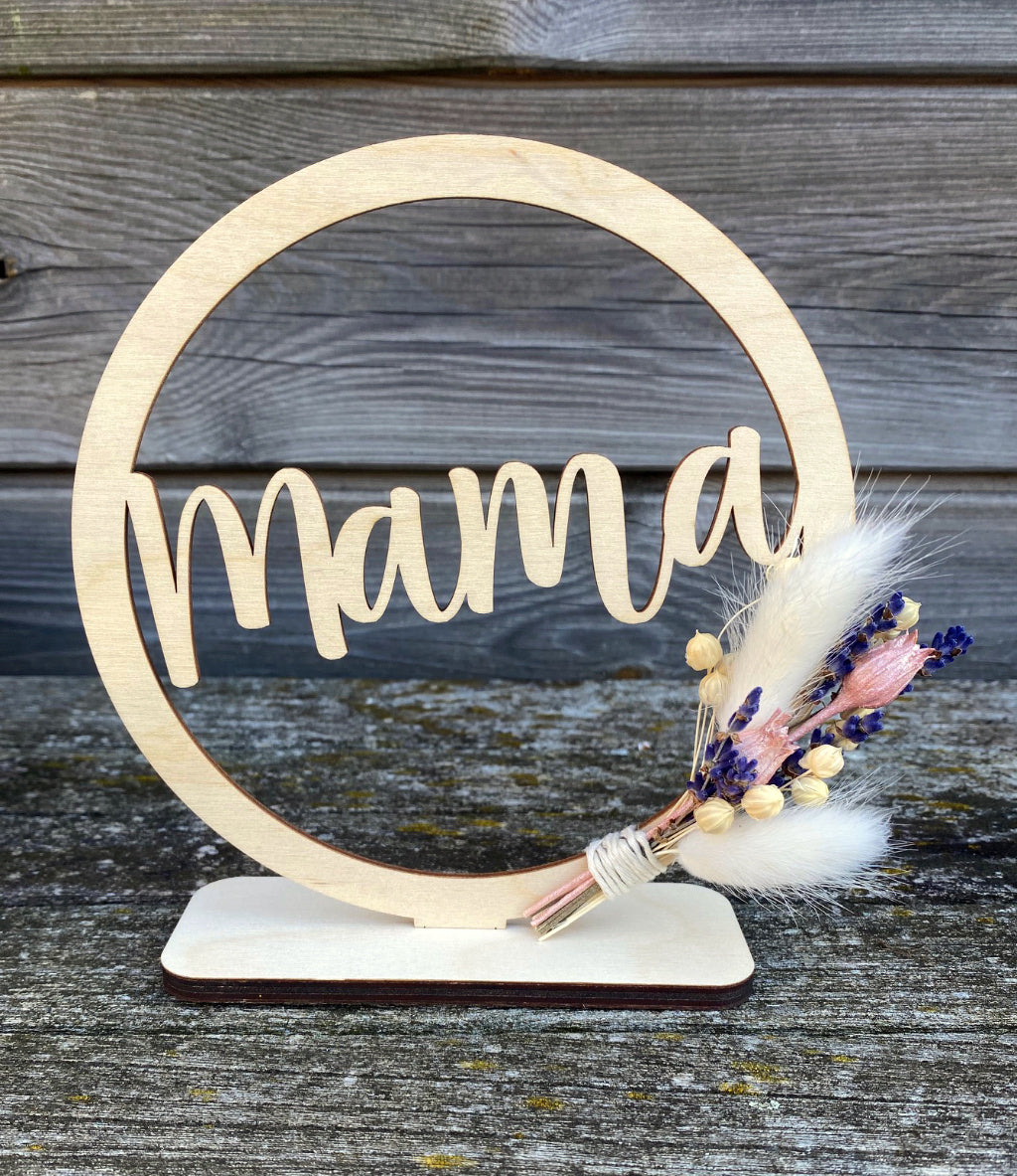 naamcirkel mama oma meter met droogbloemen front view