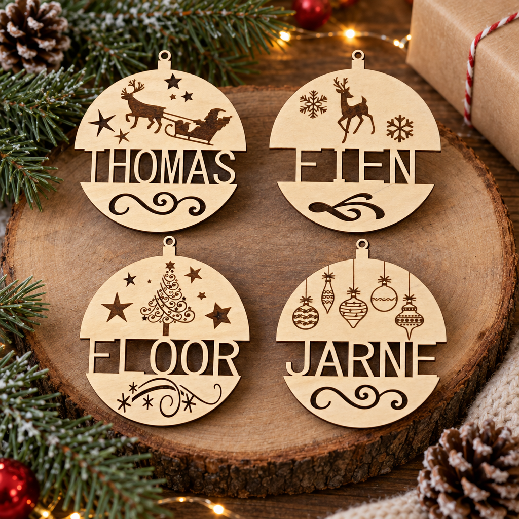 gepersonaliseerde kerstbal in hout