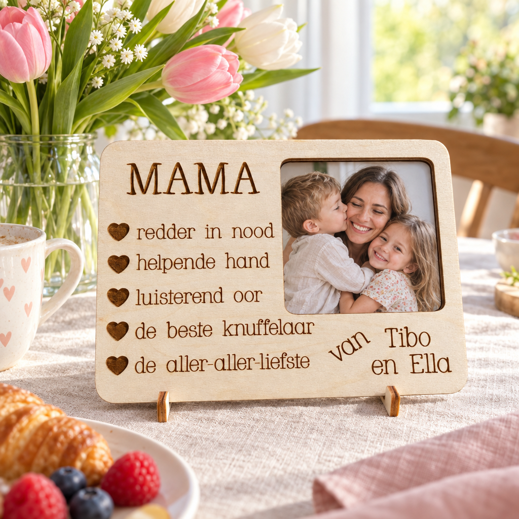 Houten gegraveerde fotokader mama/moederdag