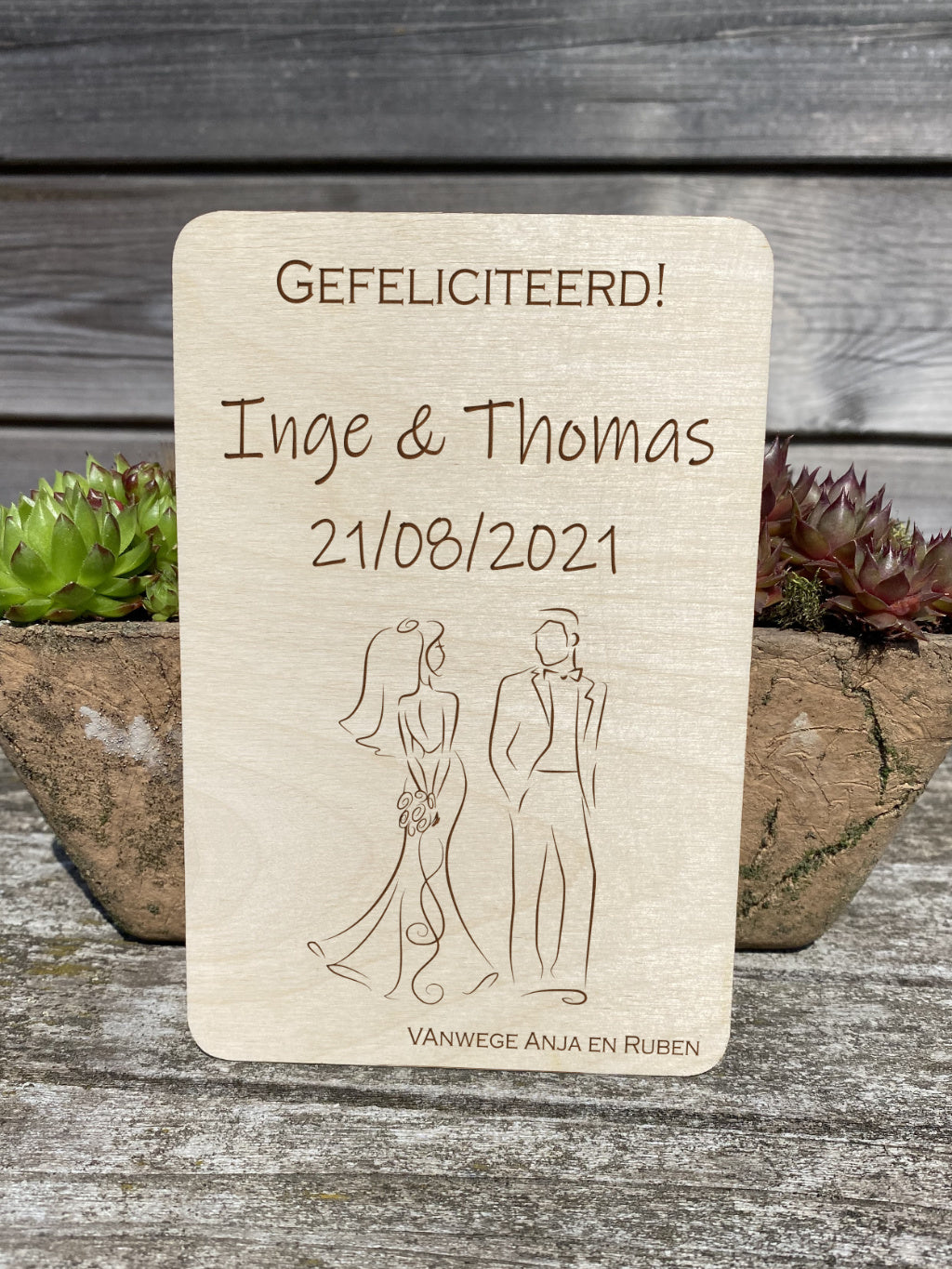 houten wenskaart huwelijk detail