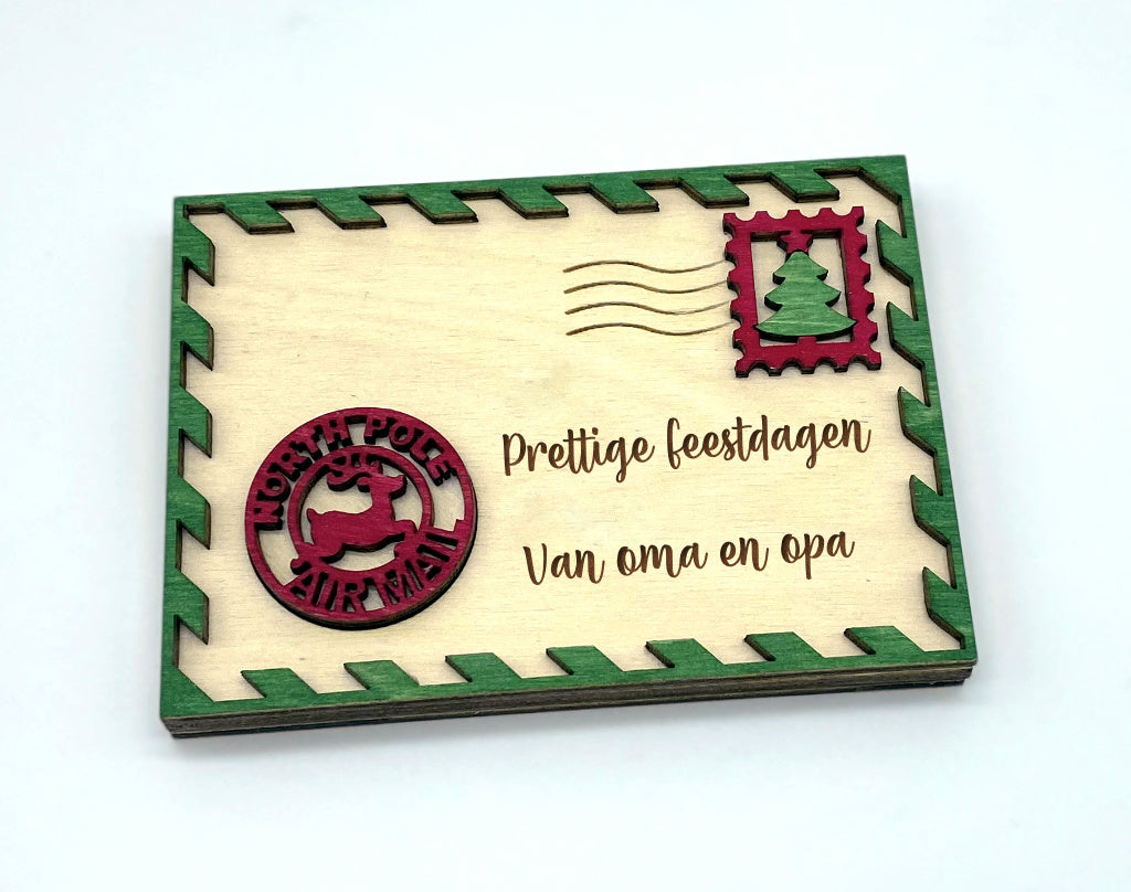 origineel houten geschenk voor geld of kadokaart front view