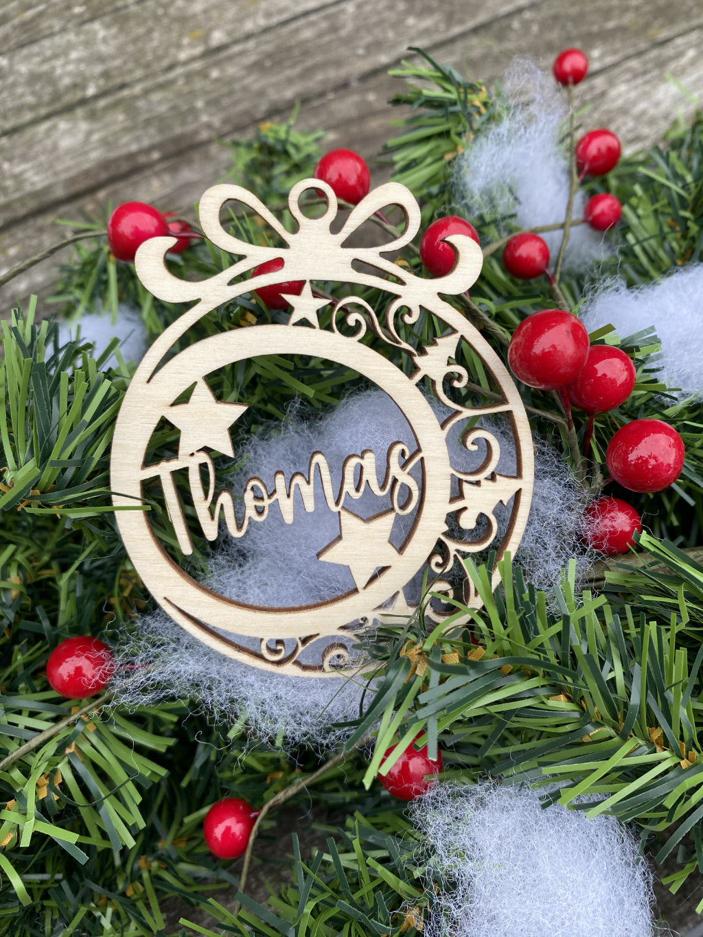 set van 6 kerstballen met strik en 1 met naam per 6 view 6