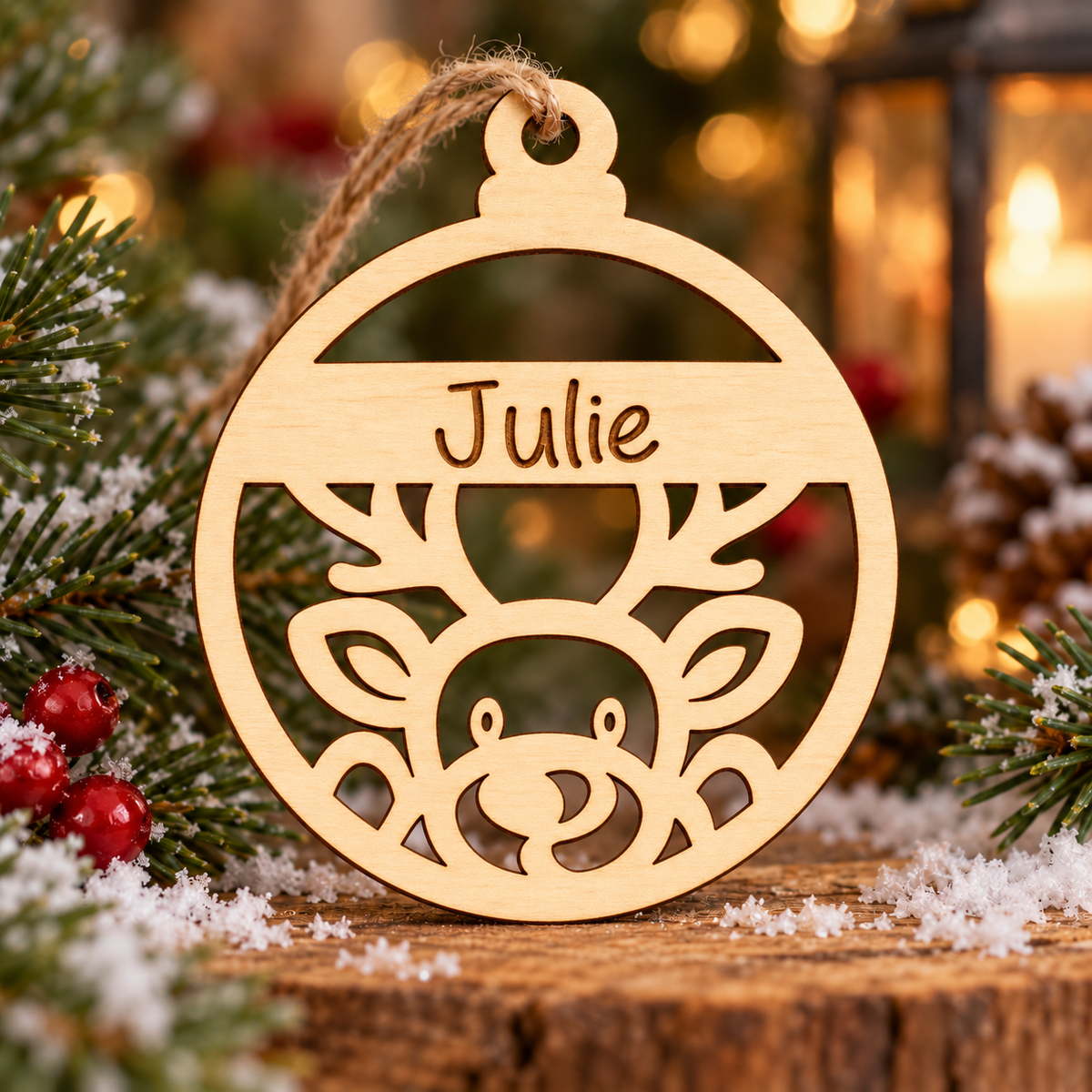 kerstbal met gegraveerde naam kerstfiguren