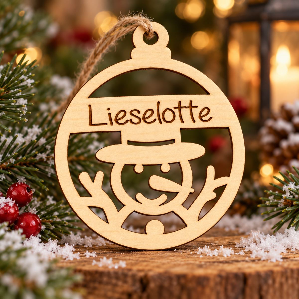 kerstbal met gegraveerde naam kerstfiguren