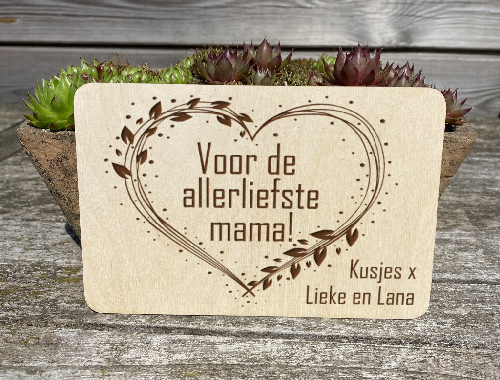 houten wenskaart mamamoederdag front view