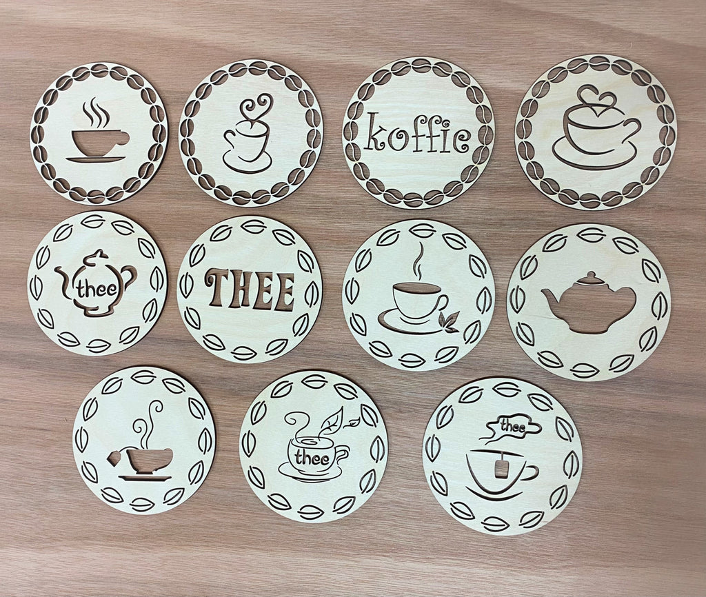 houten onderzetters set van 4 koffiethee front view