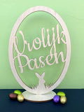houten paasei Vrolijk Pasen op staander front view