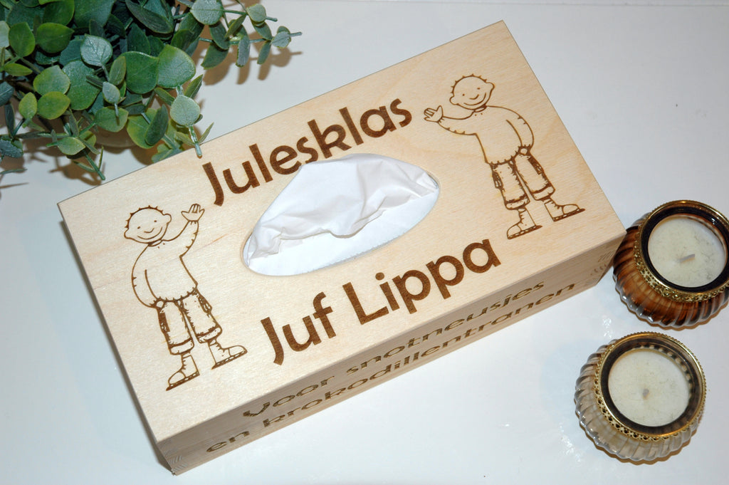 tissuebox voor juf of meester front view