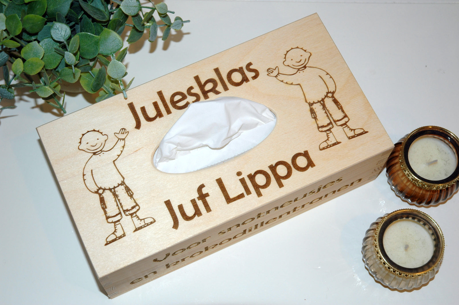 tissuebox voor juf of meester front view