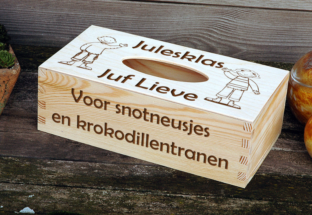 tissuebox voor juf of meester detail